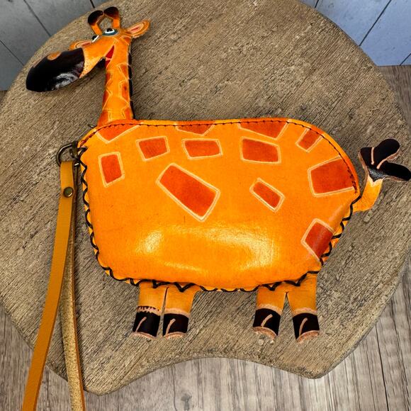 Genuine Leather Giraffe Wristlet Wallet Leather Zoo Coin Purse NEW FAST SHIP - Picture 3 of 11